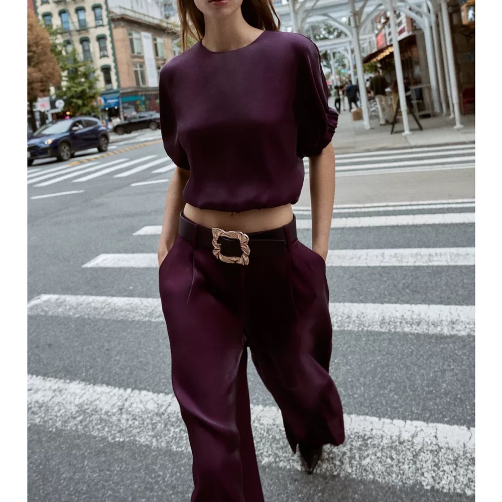 Zara Deep Purple Wide Leg Jumpsuit